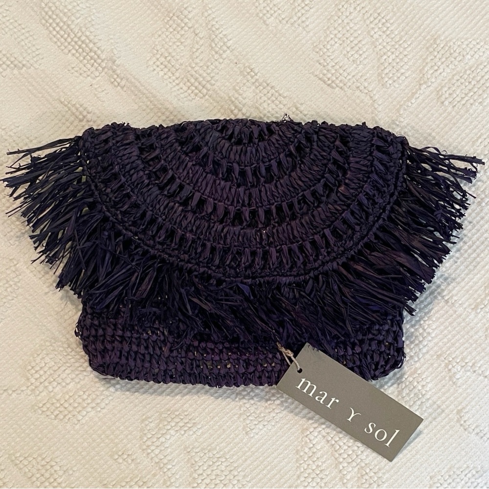Mar Y Sol Indigo Woven Raffia Clutch